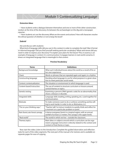 Module 1: Contextualizing Language - EFL Classroom 2.0