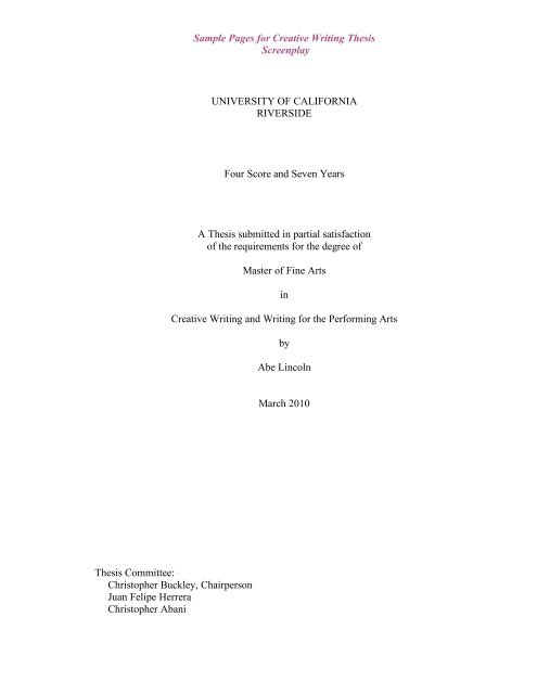 Creative Writing-Screenplay sample - University of California ...