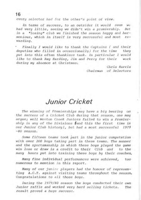 REPORT - Weston Creek Cricket Club