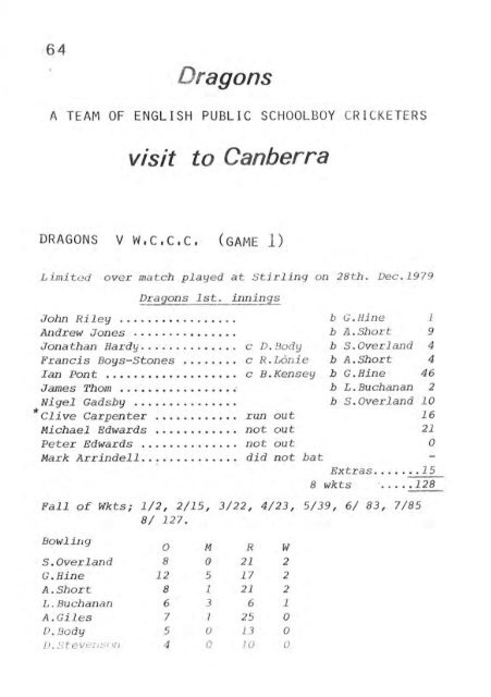 REPORT - Weston Creek Cricket Club