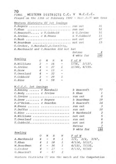 REPORT - Weston Creek Cricket Club