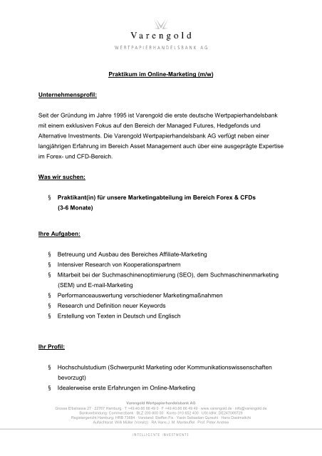 Praktikum im Online-Marketing - Varengold Wertpapierhandelsbank ...