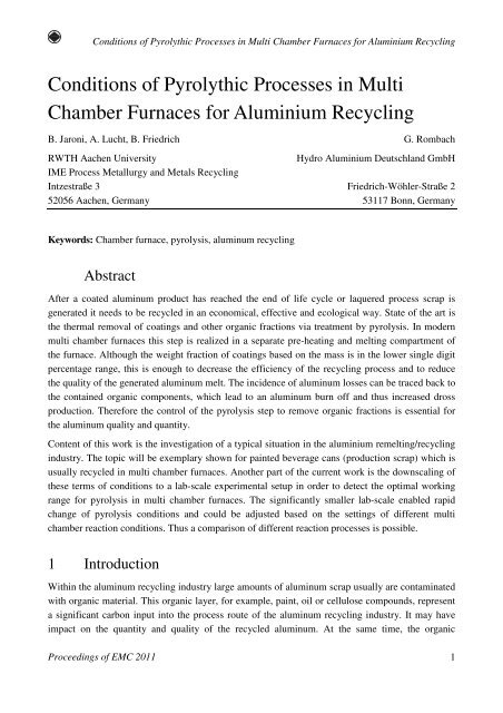 Conditions of Pyrolythic Processes in Multi Chamber Furnaces for ...