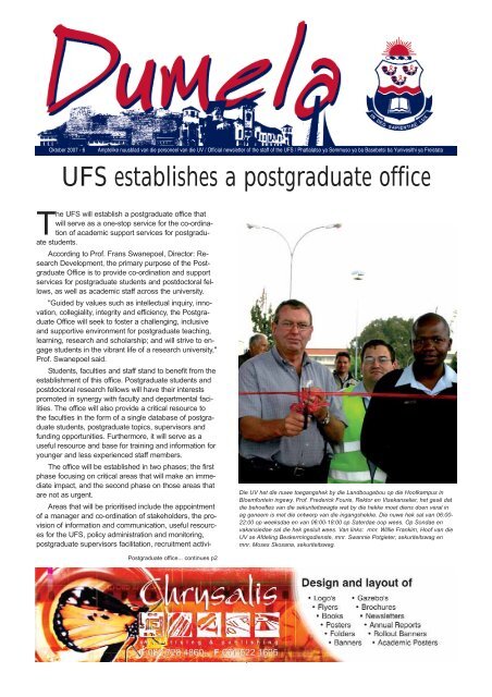 UFS establishes a postgraduate office - University of the Free State
