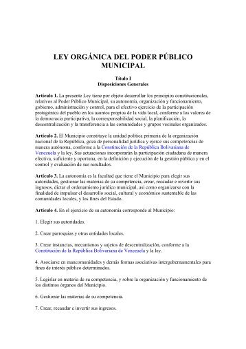 LEY ORGANICA DEL PODER PUBLICO MUNICIPAL