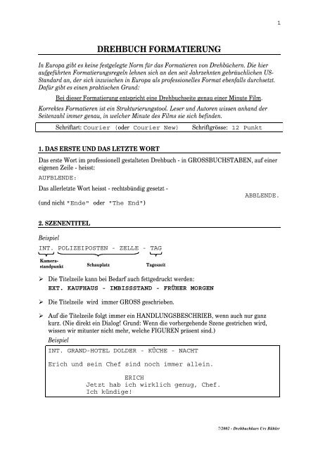 Drehbuch Formatierung