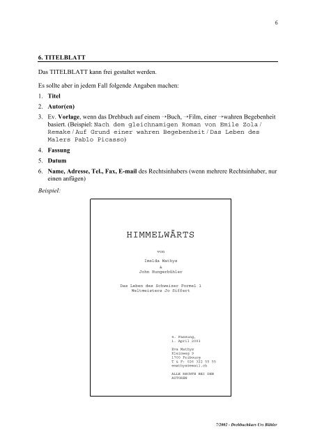 DREHBUCH FORMATIERUNG