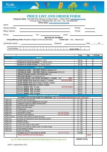 PRICE LIST AND ORDER FORM - Ngala