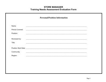 STORE MANAGER Training Needs Assessment Evaluation Form ...