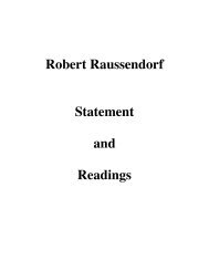 Robert Raussendorf Statement and Readings - Pacific Institute of ...