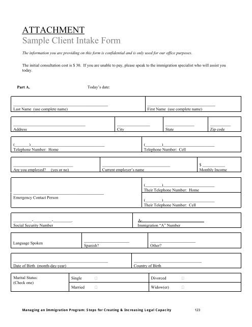 Sample Client Intake Form - Catholic Legal Immigration Network, Inc.