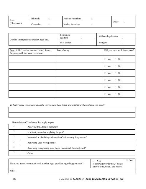 Sample Client Intake Form - Catholic Legal Immigration Network, Inc.