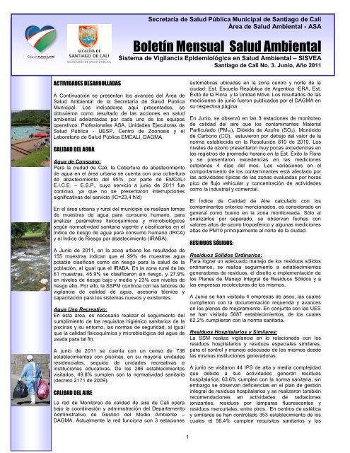 BoletÃ­n Mensual Salud Ambiental Junio 2011 - CaliSaludable.gov.co
