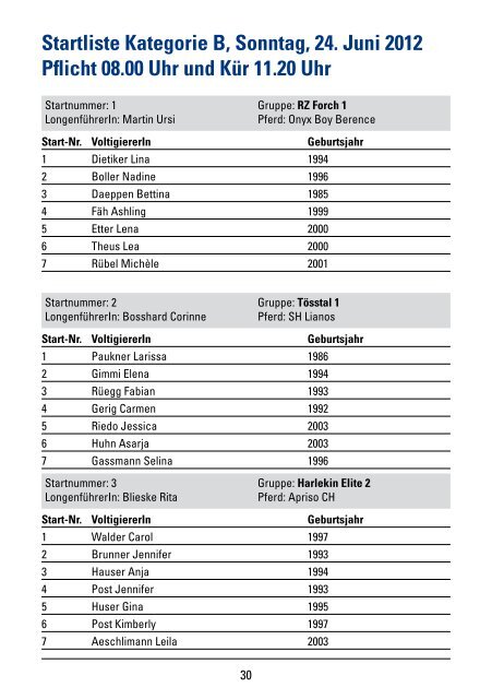 Startliste Kategorie A, Sonntag, 24. Juni 2012 Pflicht 12.20 Uhr und ...