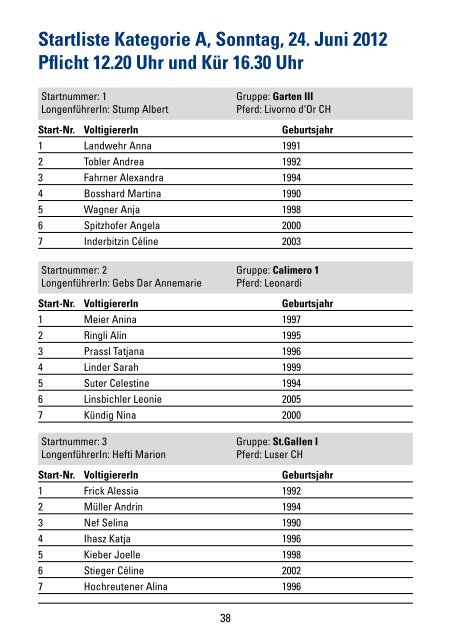 Startliste Kategorie A, Sonntag, 24. Juni 2012 Pflicht 12.20 Uhr und ...