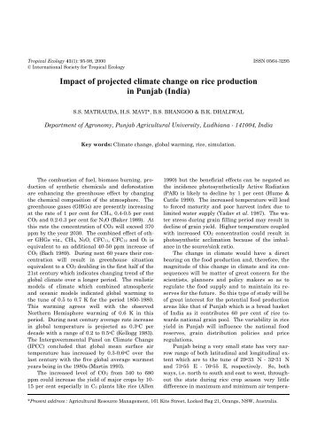 Impact of projected climate change on rice production in Punjab (India)