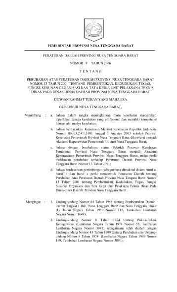 pemerintah provinsi nusa tenggara barat peraturan daerah provinsi ...