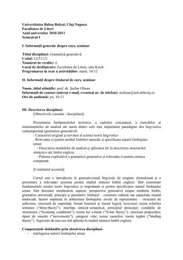 Universitatea BabeÅ-Bolyai, Cluj-Napoca - Facultatea de Litere