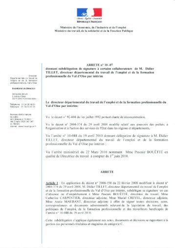 Vu l'arrÃªtÃ© ministÃ©riel du 22 Mars 2010 nommant Mme Pascale ...