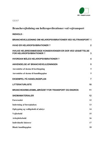 Branchevejledning om helkropsvibrationer ved vejtransport