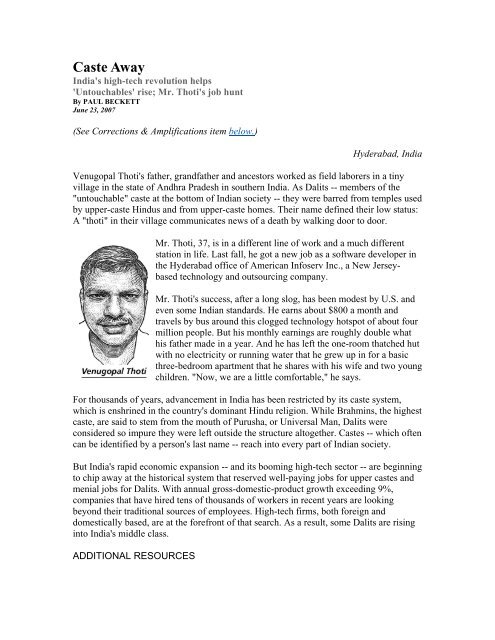 Caste Away, by Paul Beckett, June 23, 2007.