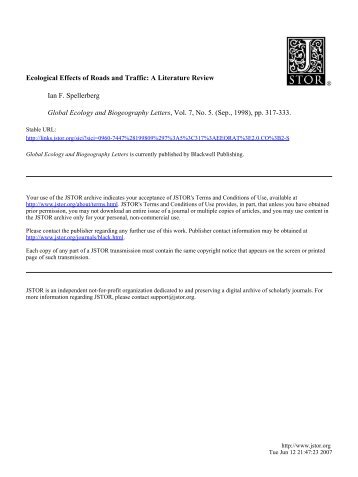 Ecological Effects of Roads and Traffic: A Literature Review Ian F ...