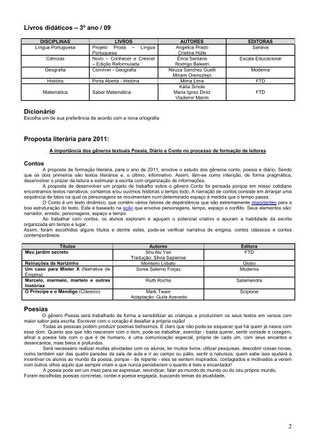 Lista de Material â 3Âº ano do Ensino Fundamental