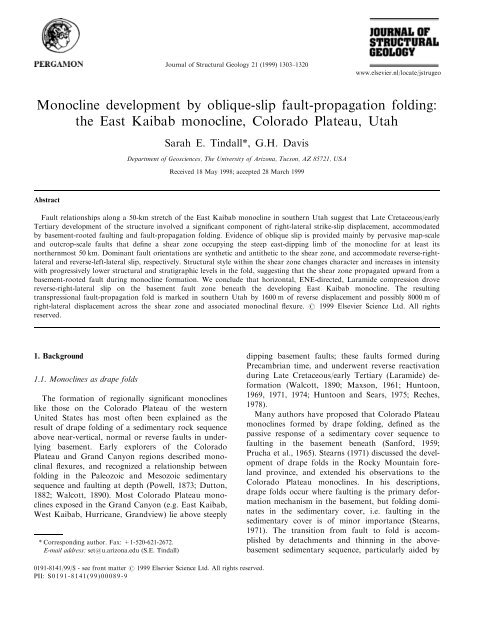 Monocline development by oblique-slip fault-propagation folding ...