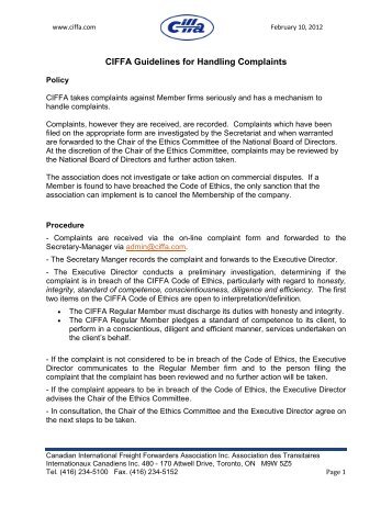 CIFFA Guidelines for Handling Complaints - CIFFA.com