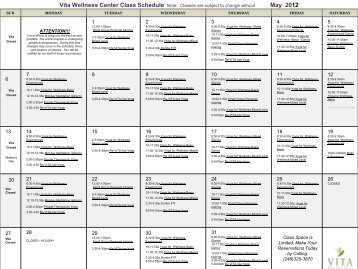 Vita Wellness Center Class Schedule Note: Classes are subject to ...