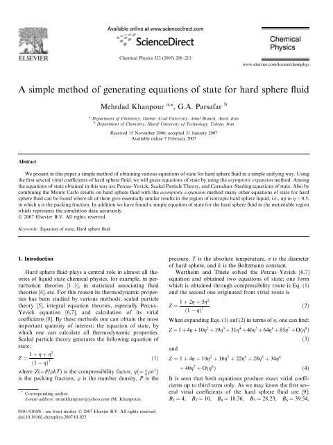 A simple method of generating equations of state for hard sphere fluid