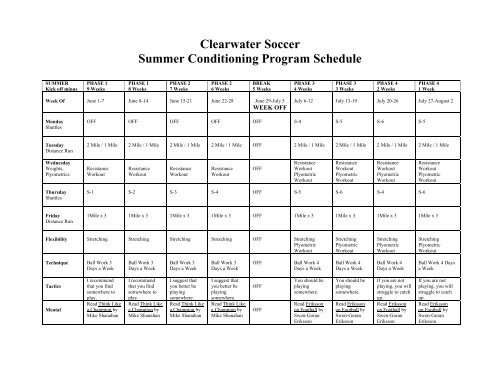 Summer Conditioning Program Schedule