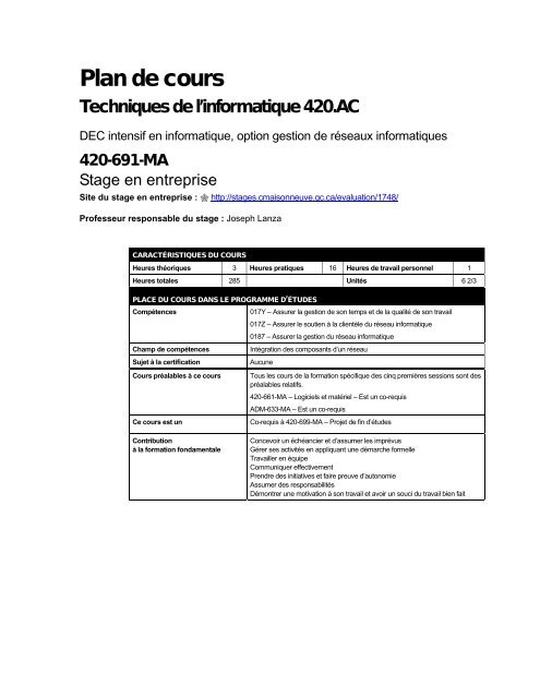 Plan de cours - Collège de Maisonneuve