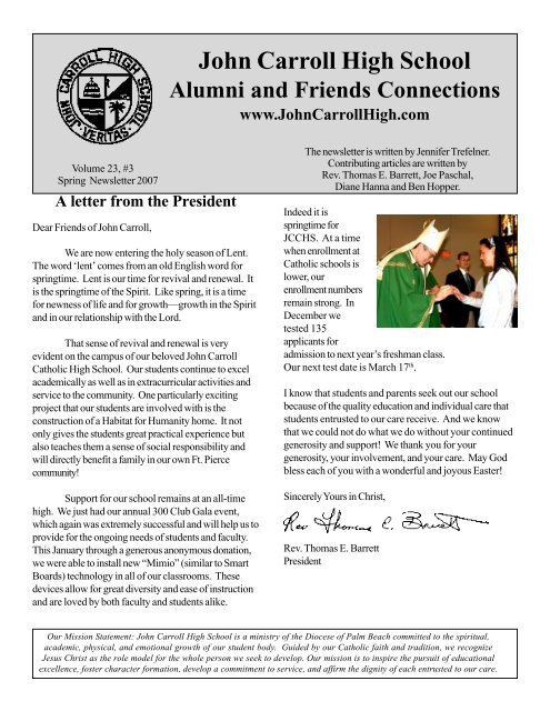 Spring 2007 Newsletter - John Carroll Catholic High School