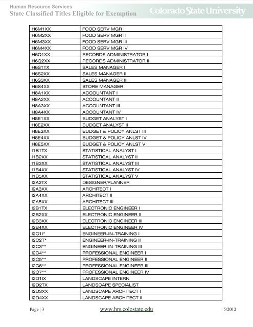 State Classified Titles Eligible for Exemption - Human Resource ...