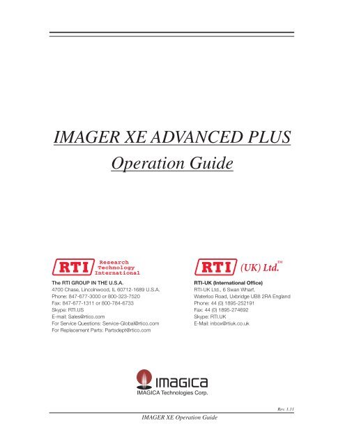 XE Digital Film Scanner Manual - RTI