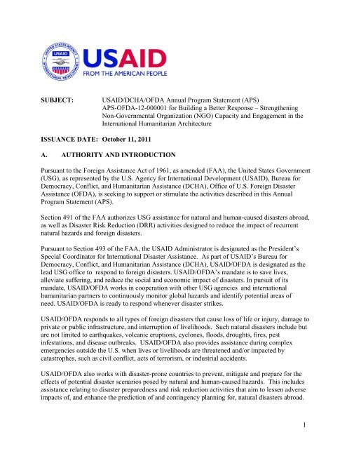 USAID/DCHA/OFDA Annual Program Statement - Grants.gov