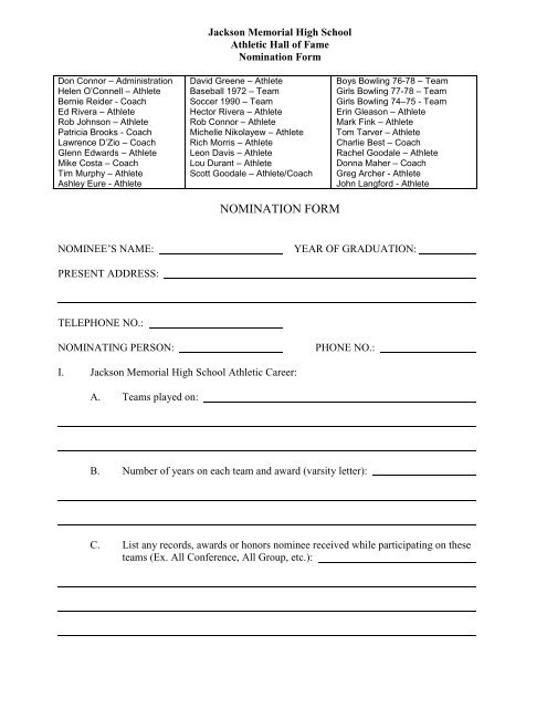 Athletic Hall of Fame Nomination Form - Jacksonsd.org