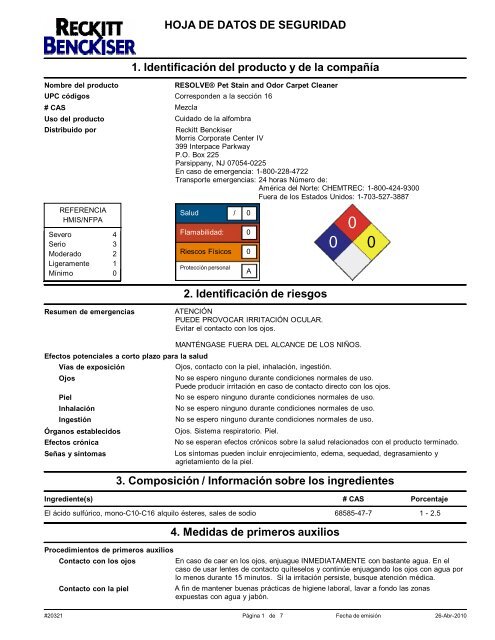 HOJA DE DATOS DE SEGURIDAD 1. Identificación del producto y ...