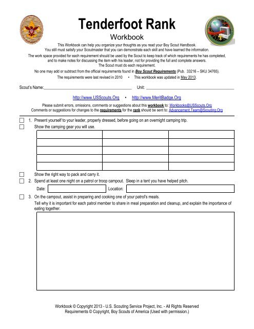 Tenderfoot rank Worksheet