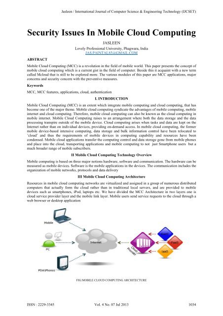 Security Issues In Mobile Cloud Computing - IJCSET