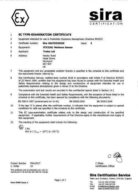 STX3261 - ATEX certificate Grp I (Sira 06ATEX2036X Iss 3) - Trolex