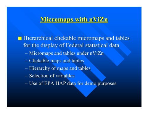 (1) Interactive Linked Micromap Plots with nViZn and on the Web