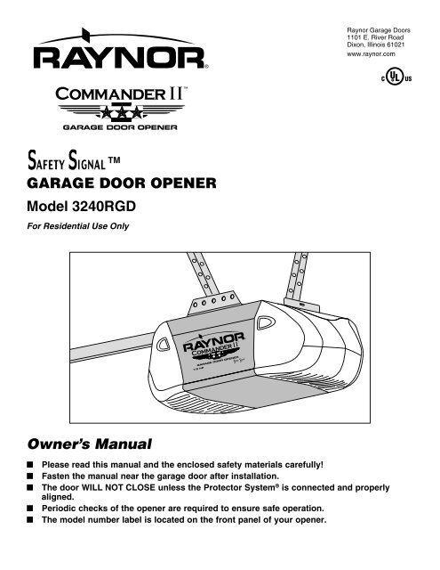Instruction Manual Pdf File, How To Open Raynor Garage Door Opener