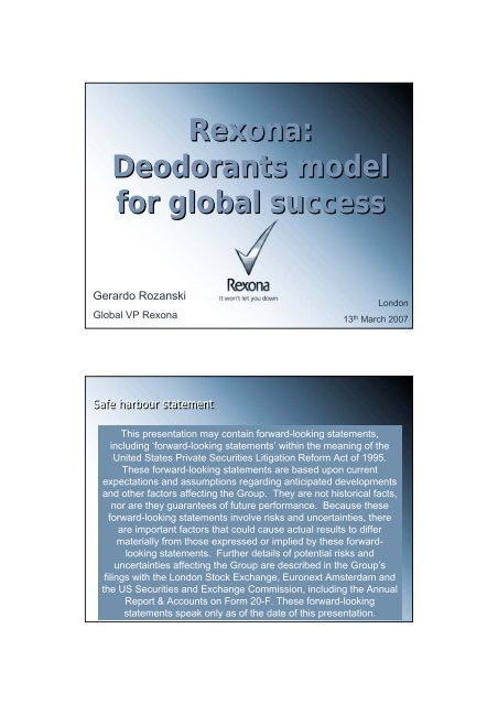 Rexona: Deodorants model for global success Rexona ... - Unilever
