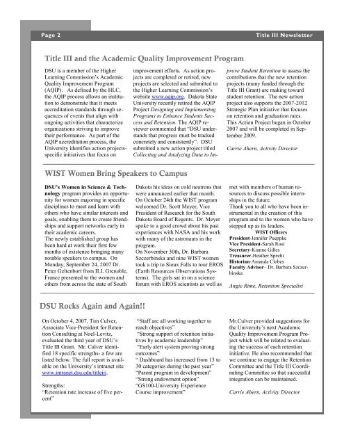 Title III Newsletter - Dakota State University
