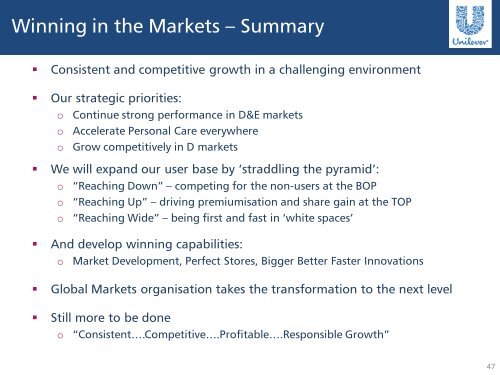 Leveraging the new organisation: Winning in the markets - Unilever