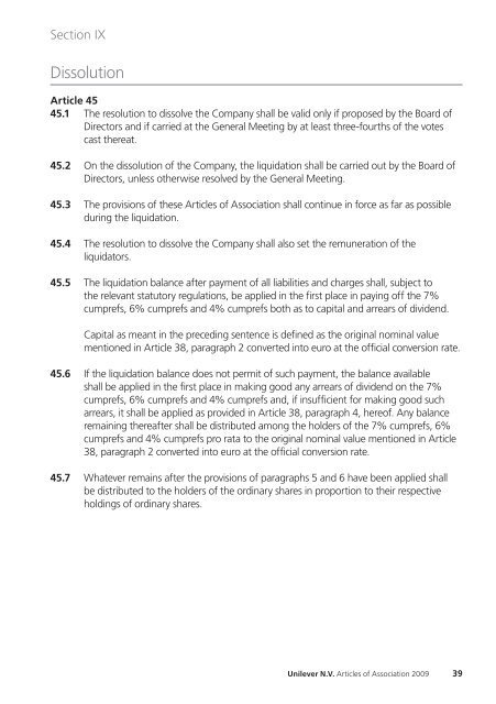 Articles of Association of Unilever N.V.