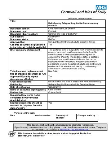 Multi Agency Safeguarding Adults Commissioning Protocol