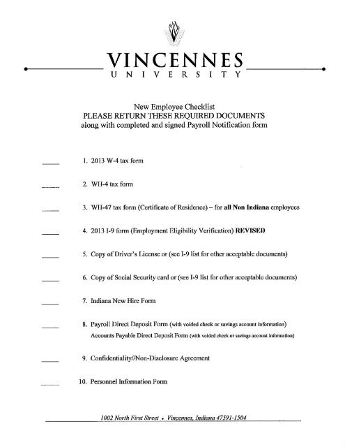 New Hire Packet - Vincennes University MIC